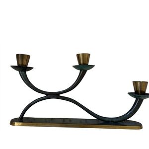 Vintage Pal-Bell Israel 3-Light Candelabra Maurice Ascalon MCM Bronze Judaica